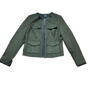 THE LIMITED Women’s Olive Wool Blend Front Zip Jacket with Faux Leather Trim M
